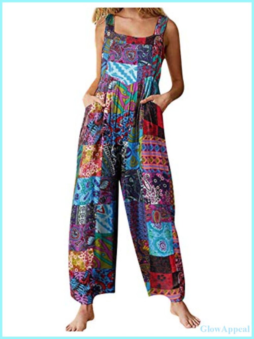 Women's Floral Print Wide Leg Jumpsuit with Pockets Loose Fit Boho